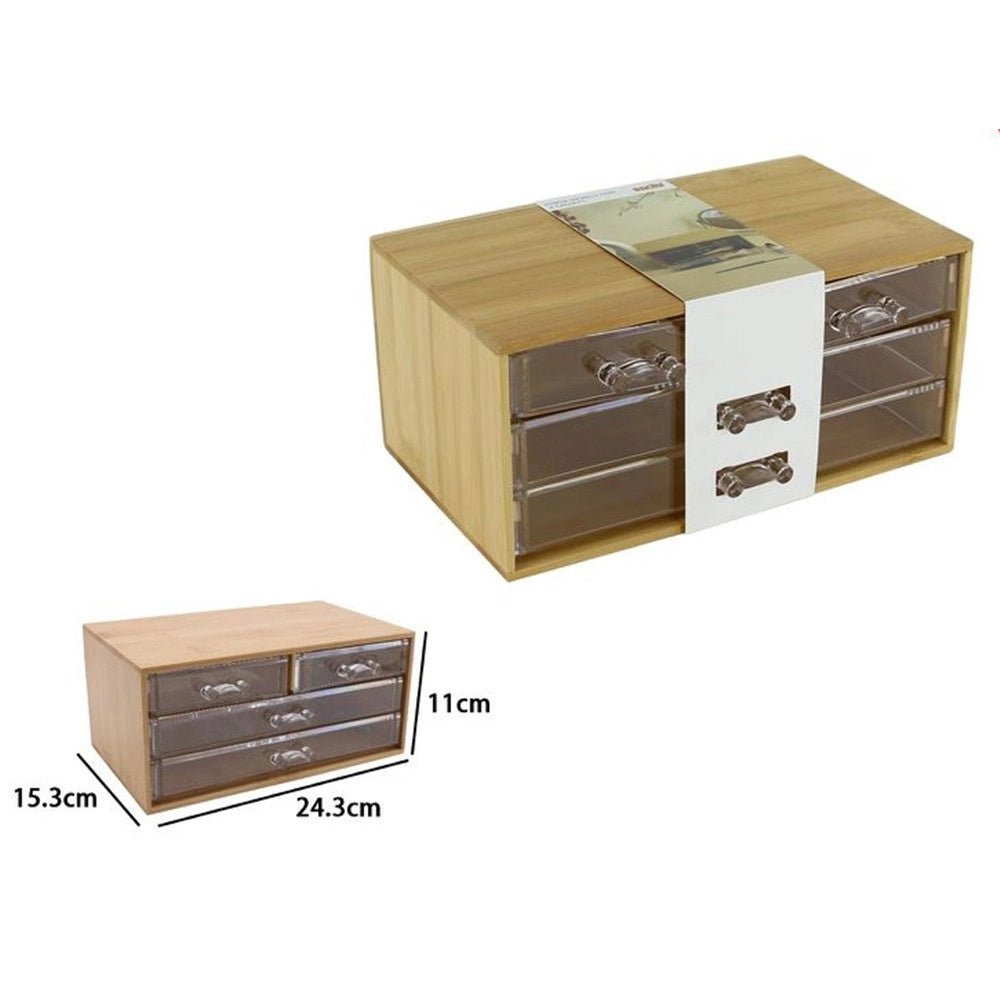 Trade Shop - Porta Gioielli Cosmetici Con 4 Cassetti Organizzatore Casa In Legno 24.3x15.3x11cm 10832 -