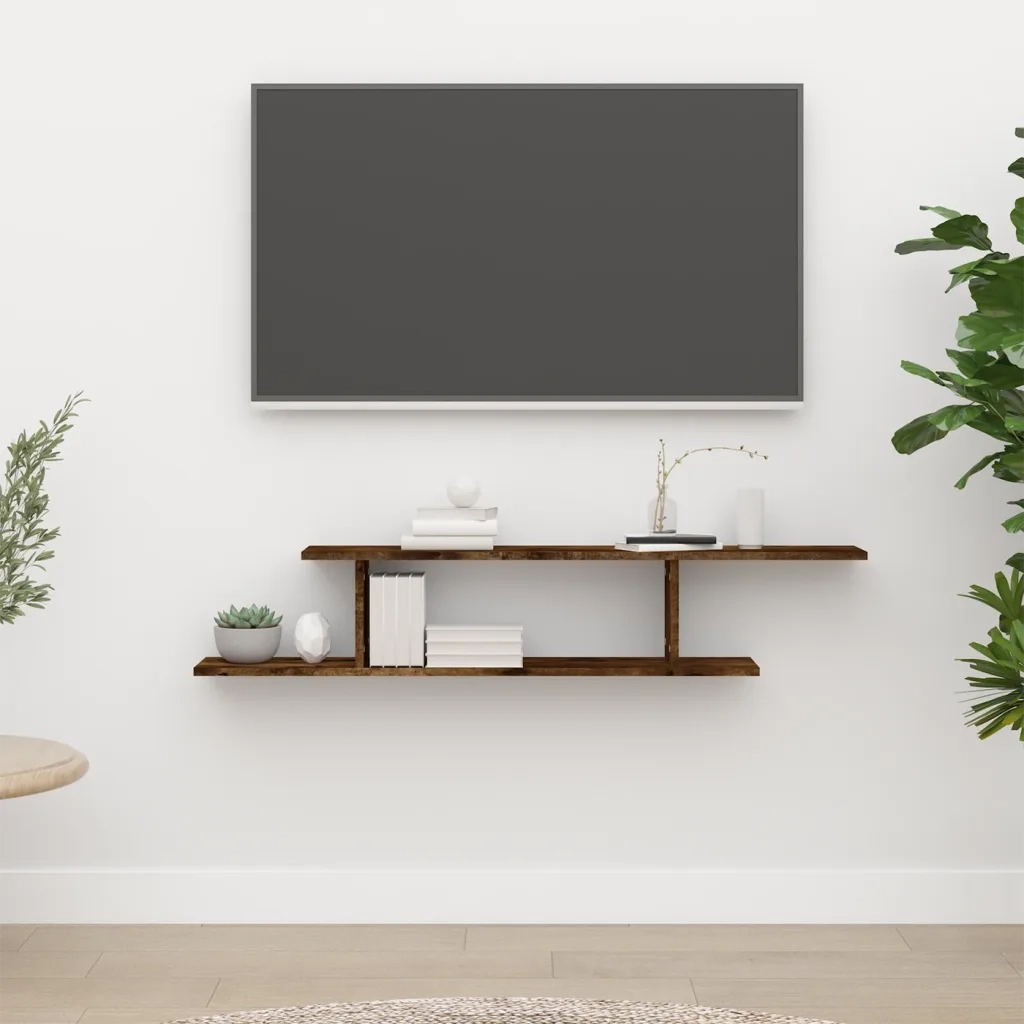 Scaffale TV a Parete | Armadietto TV | Mobile Porta TV Rovere Fumo 125x18x23 cm Legno Multistrato