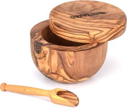 Krater a Erba per Mano Fatto di Legno di Oliva e Legno - 10 cm di Diametro - Coperchio Magnetico - Vaschetta per Sale - Unico Regalo Sostenibile per Vaschetta per Sale