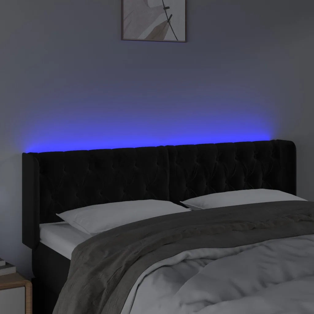 Testiera a LED Nera 147x16x78/88 cm in Velluto 3123622