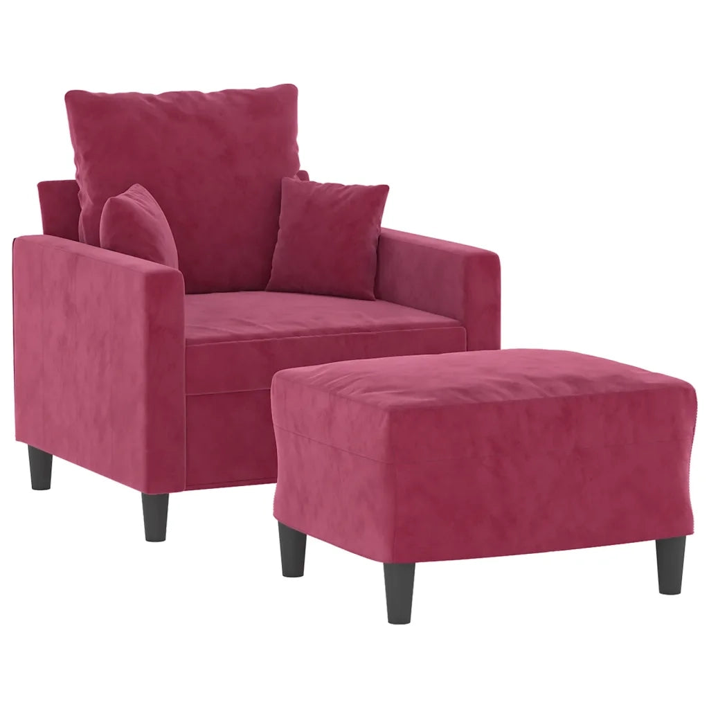 Poltrona con Poggiapiedi Rosso Vino 60 cm in Velluto