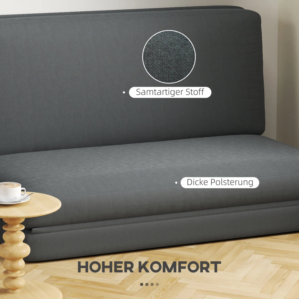 Divano letto pieghevole 3 in 1 con imbottitura spessa e rivestimento effetto velluto in poliestere grigio scuro