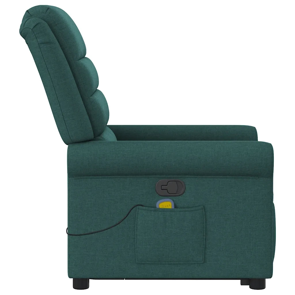 Poltrona Alzapersona Massaggiante | Sedia Relax Verde Scuro in Tessuto