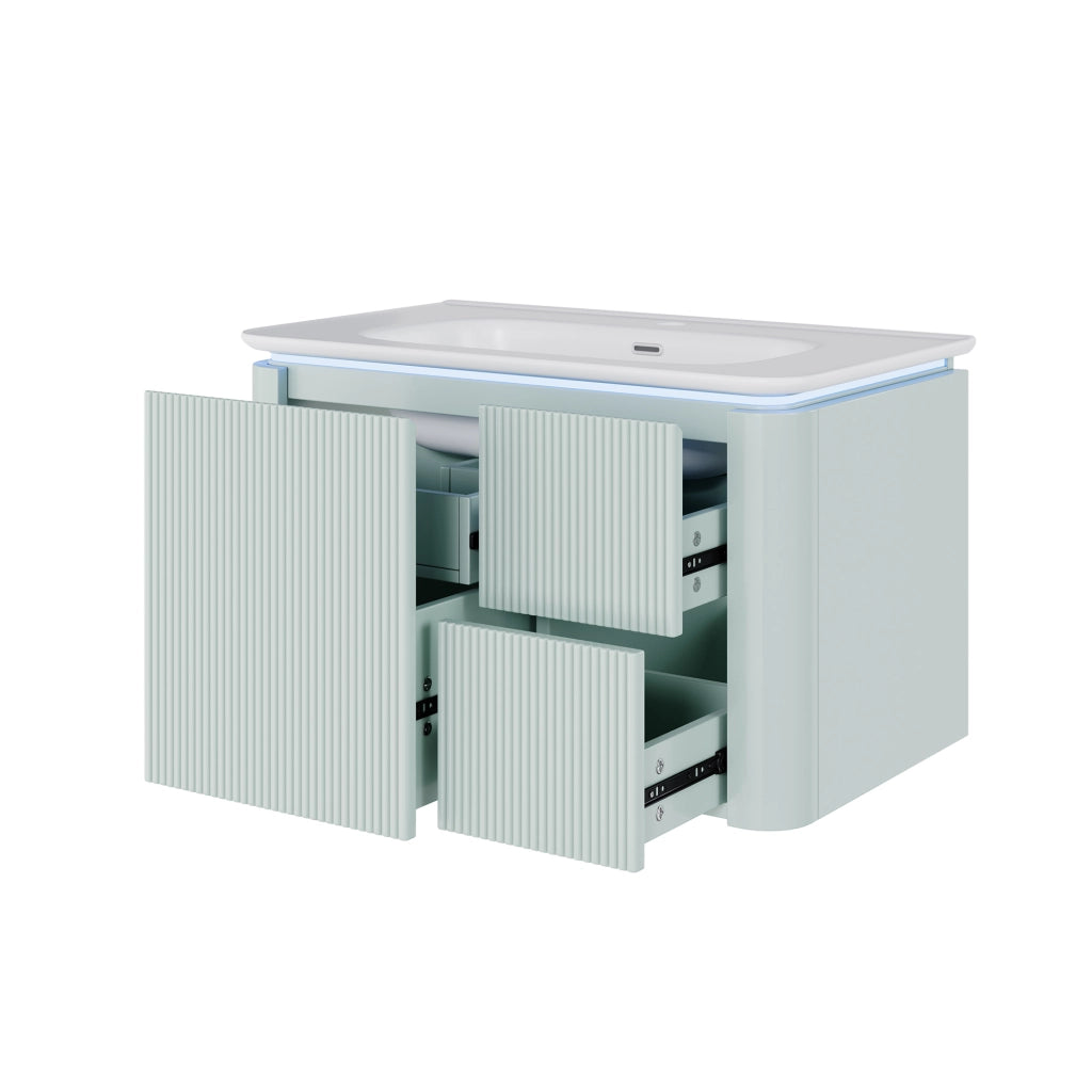 Mobile sottolavabo con 4 cassetti e LED; per bagno; in MDF; 80.5×47.5×51 cm; verde
