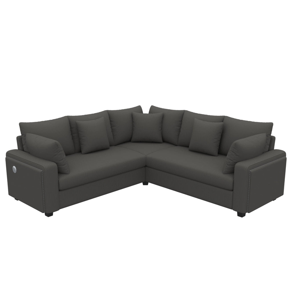 Divano angolare 4-5 posti 198x198 cm in velluto a coste grigio con LED e USB/USB-C HOMVRA