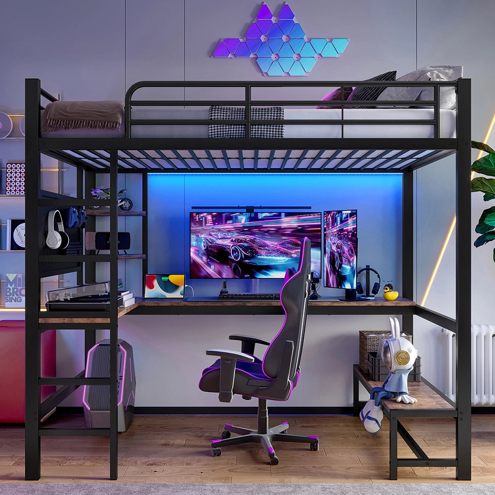 Letto a soppalco - Xylo - 90x200 cm scrivania USB LED nero