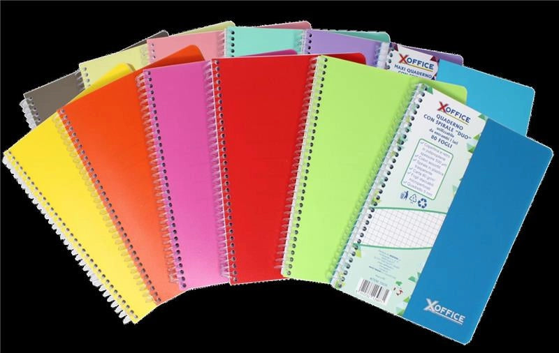 QUADERNO CON SPIRALE DUO UTILIZZABILE DA ENTRAMBI I LATI  FORMATO A5 QUADRETTO 5 MM 80 FOGLI COLORI ASSORTITI