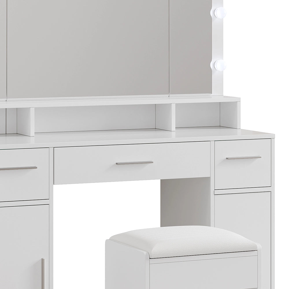 Vicco Tavolo da toilette Bianco 110 cm con specchio LED e sgabello