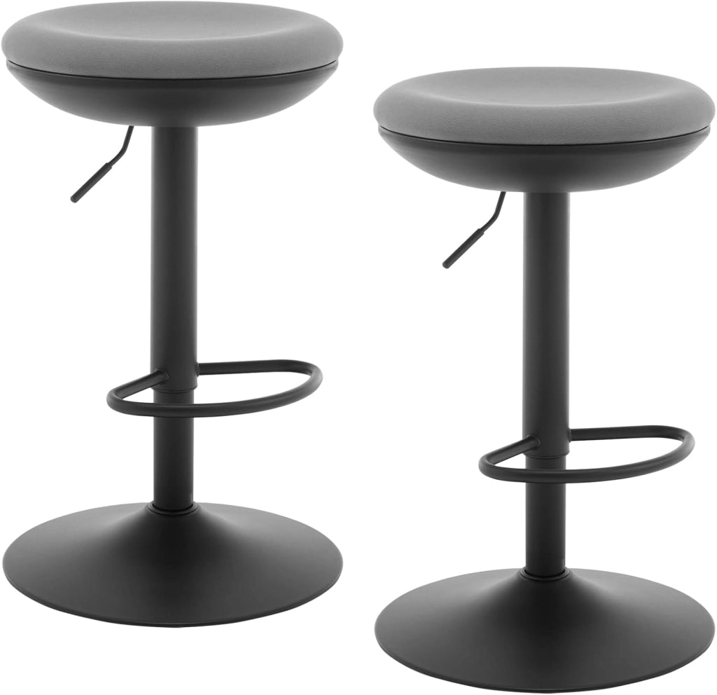 Set di 2 Sgabelli da Bar, Sedie Alte da Bar Regolabili in Altezza, Sgabelli per Isola Cucina Girevoli, con Poggiapiedi, Sgabelli Imbottiti in Maglia Elastica, Nero, BH414sz-2