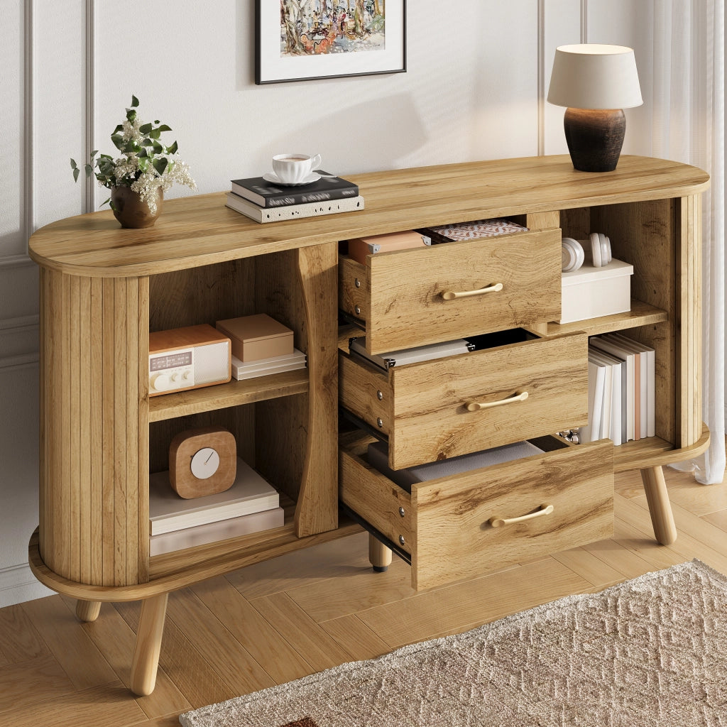 Credenza con Ante Scorrevoli e Cassetti ¨C Xylo ¨C Legno MDF, Gambe Massello, Design Moderno
