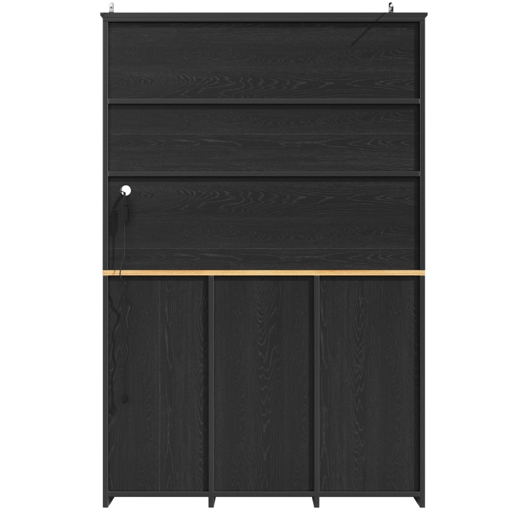 Credenza alta da cucina ULEVR 120x40x180 cm con 3 cassetti, ripiani regolabili e LED multicolore, nera