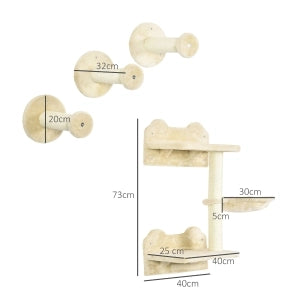 Set da parete per gatti 4 pezzi con tiragraffi, amaca e piattaforma, colore beige