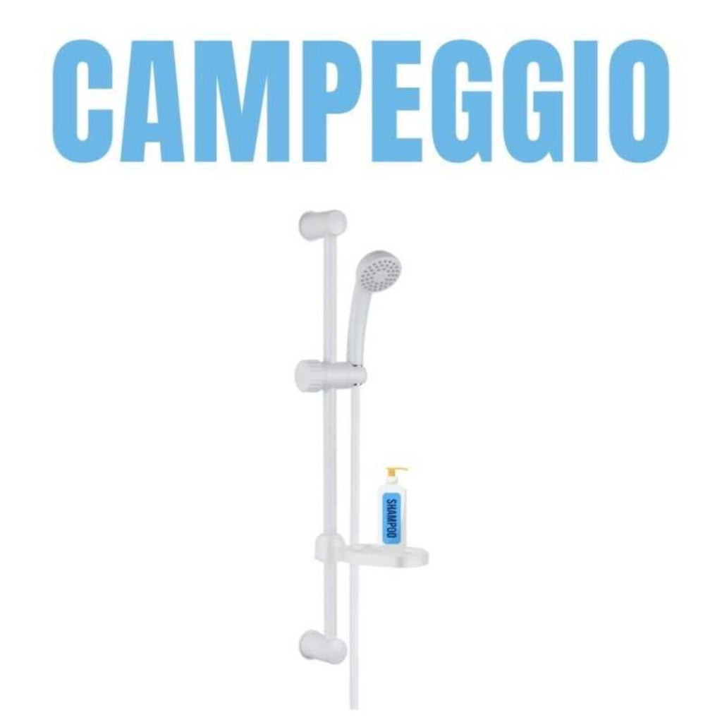 Saliscendi in abs bianco blush con doccetta e portasapone par campeggio nautica giardino