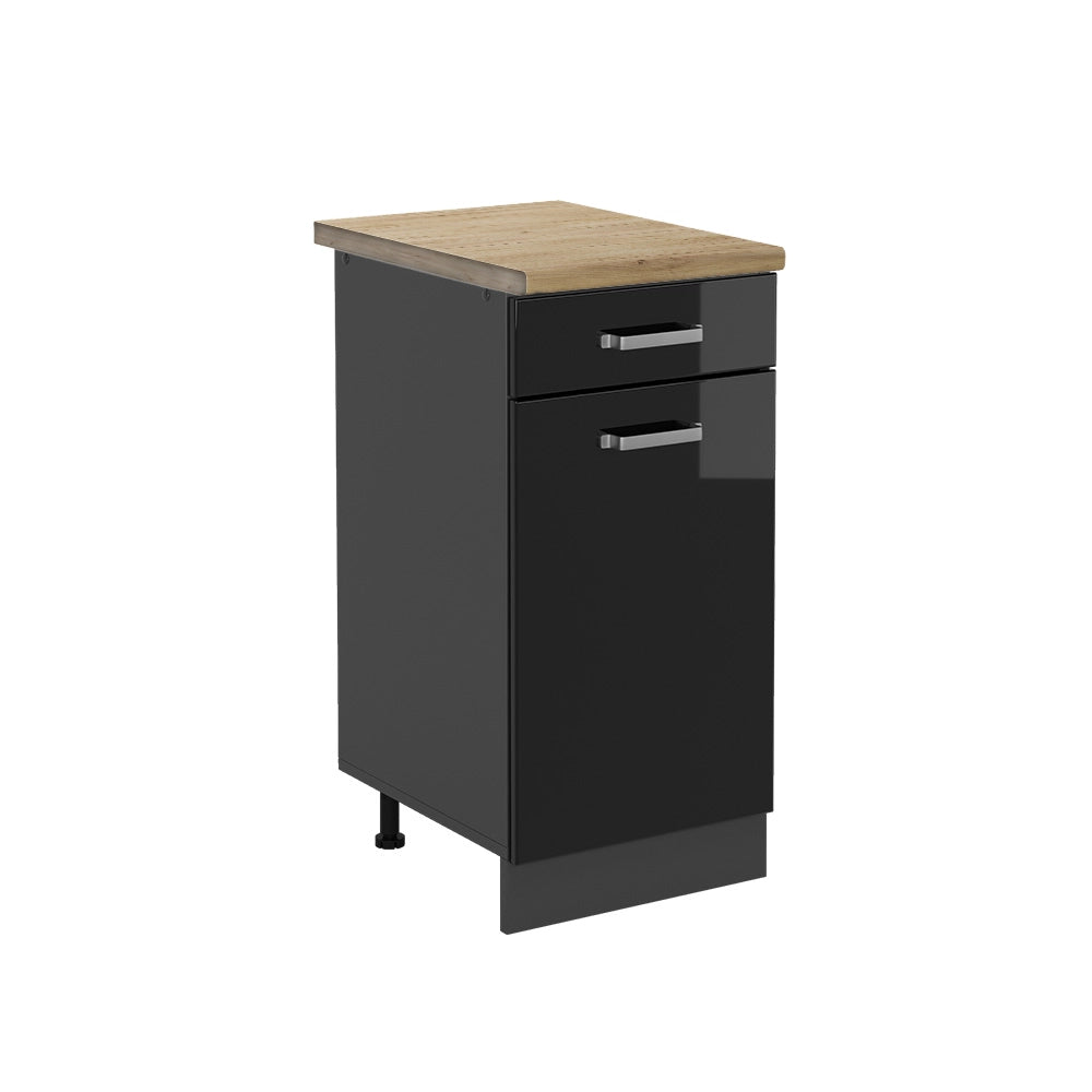 Vicco Mobiletto base per cucina Nero lucido 40 cm , PL Rovere