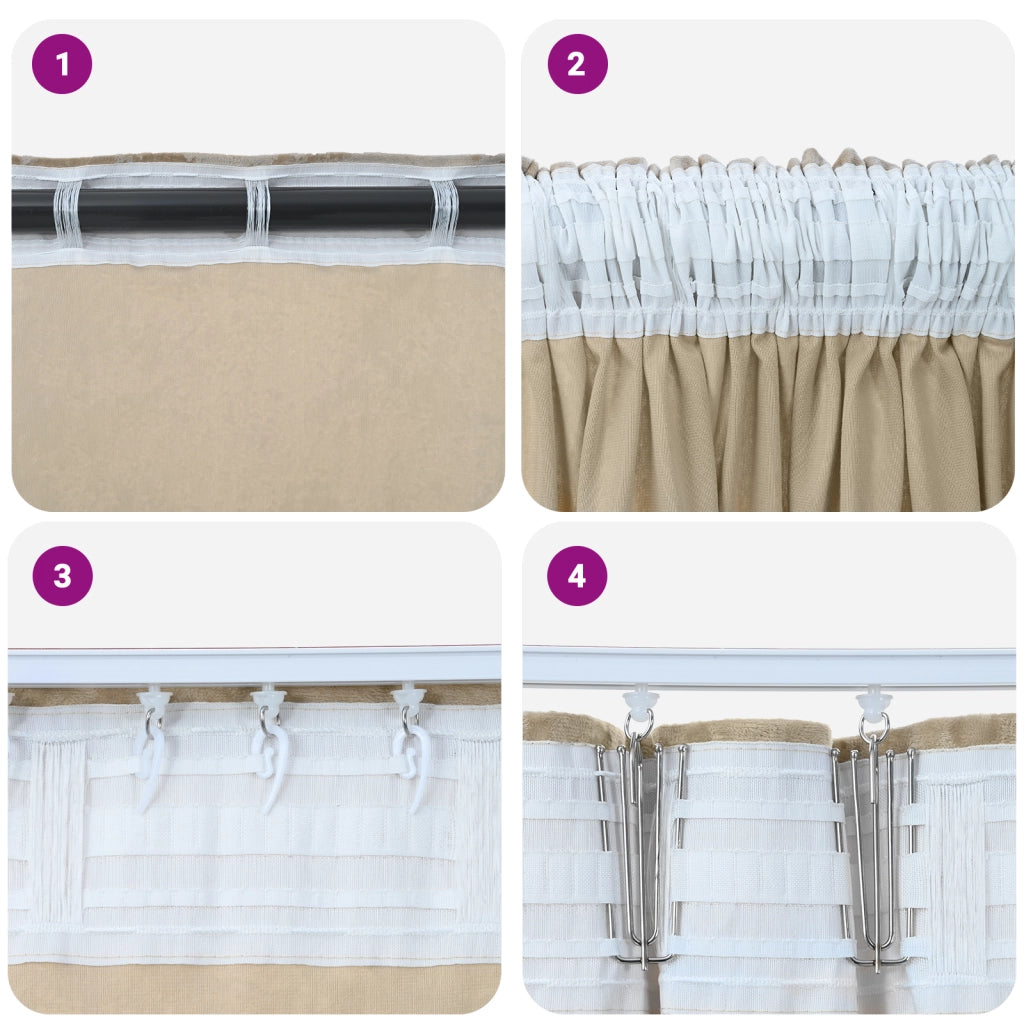 Tende in velluto 2 pz con occhielli panna 260x140 cm