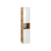 Colonna bagno ERBANO – Rovere chiaro e bianco lucido – 35x170 cm – 2 porte – Da appendere