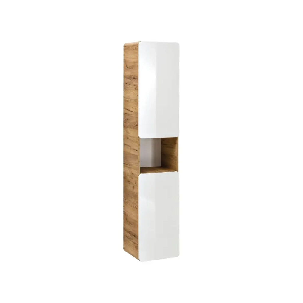 Colonna bagno ERBANO – Rovere chiaro e bianco lucido – 35x170 cm – 2 porte – Da appendere