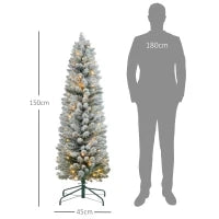 Albero di Natale Innevato con 263 Rami e Luci LED Bianche in Plastica e Metallo, Ø45x150 cm, Verde