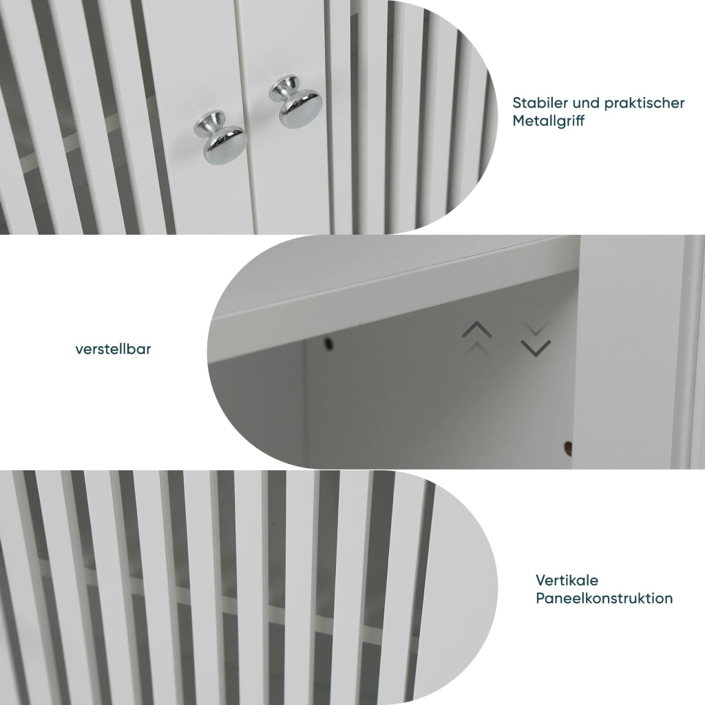 Armadietto da bagno pensile con 2 ante a lamelle, in MDF e truciolare, per bagno, bianco, 69,3 × 43,8 × 11 cm