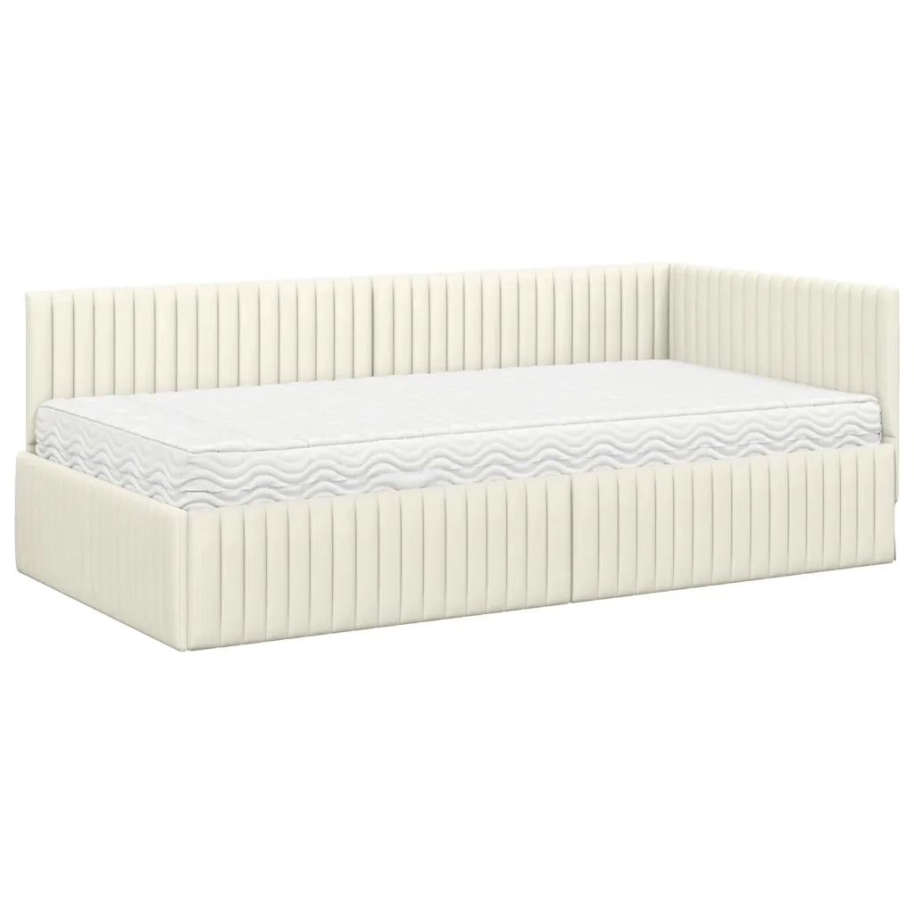 Struttura Letto Angolare con Materasso 2 pcs Crema Velluto 3393825