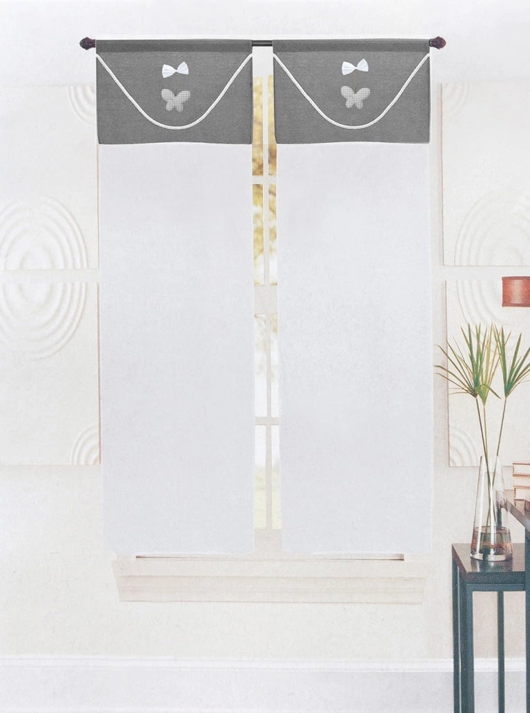 Tende Finestre Porta Interno Tessuto Semitrasparente Shabby Chic Farfalla Coppia Grigio - 60x150 Cm