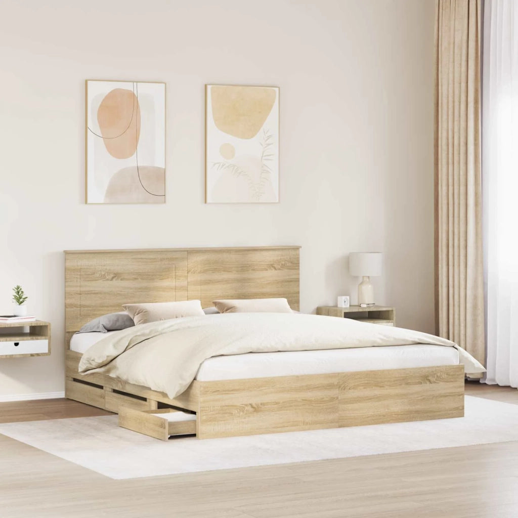 Struttura del letto con cassetto Rovere Sonoma 200 x 200 cm