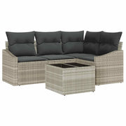 Set di divani con cuscino 5 pz | Set Salotto da Giardino Grigio chiaro polyrattan