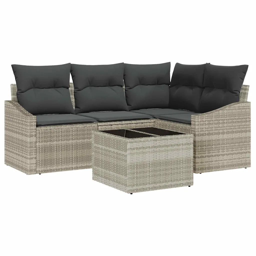 Set di divani con cuscino 5 pz | Set Salotto da Giardino Grigio chiaro polyrattan