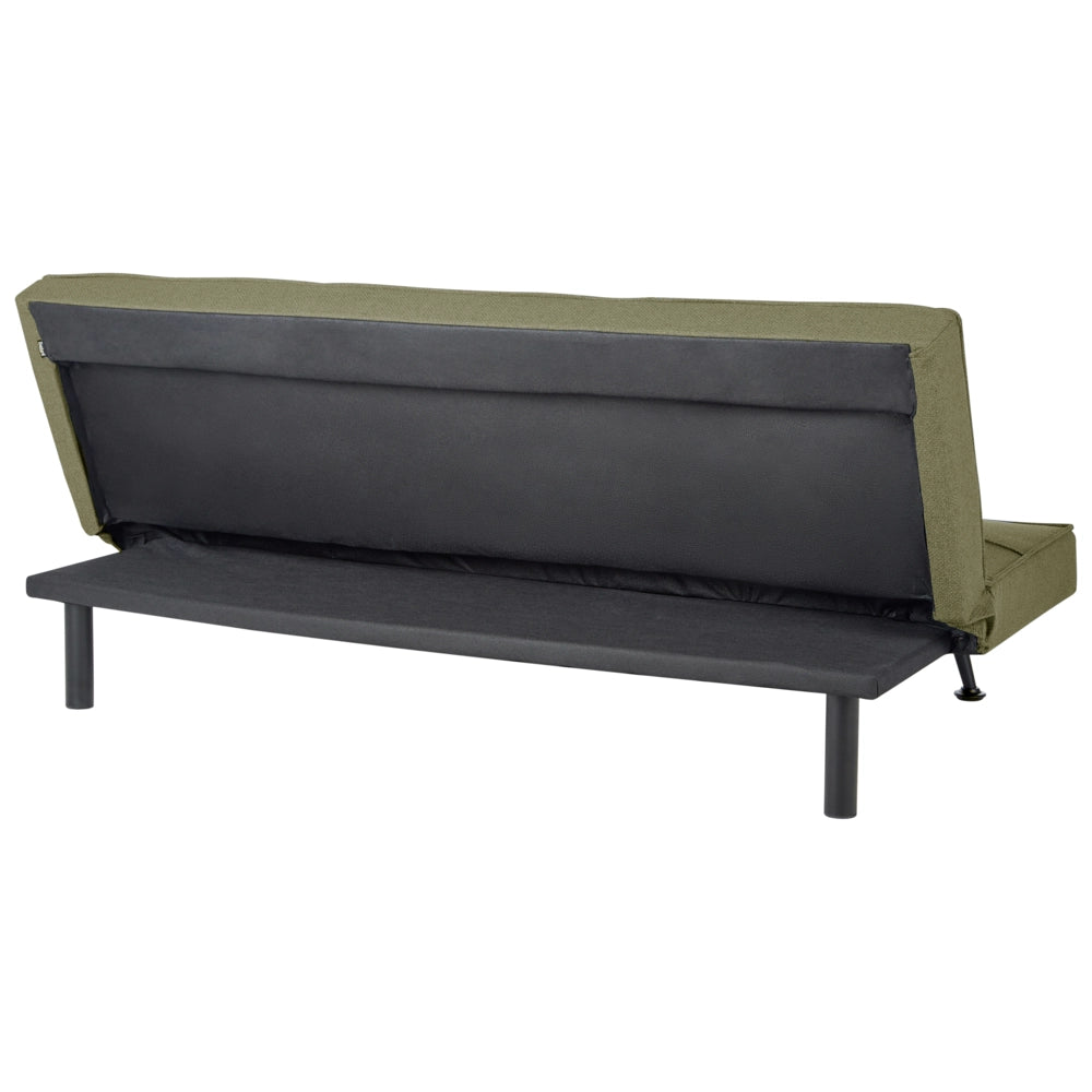 Divano Letto Verde Oliva 3 Posti Imbottito Trapuntato Gambe In Metallo Click Clack