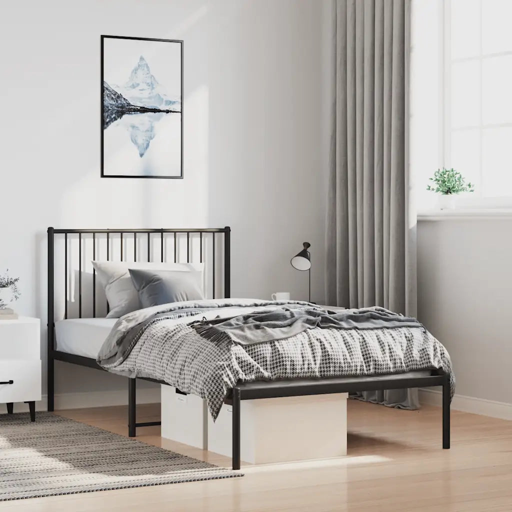 Giroletto con Testiera-Struttura Letto con testiera in Metallo Nero 100x190 cm 489206