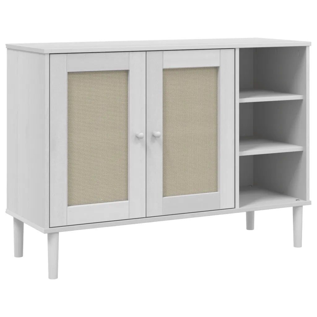Credenza-Buffet-Armadio da cucina SENJA Aspetto Rattan Bianco 112x40x80 cm Massello Pino 203038