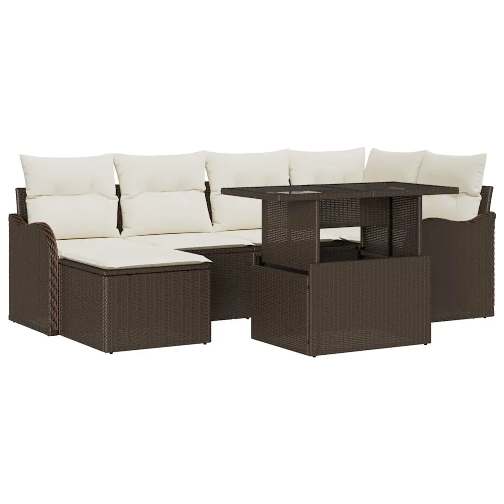 Set Divano da Giardino con cuscino 7 pcs Marrone Poly Rattan 3348494