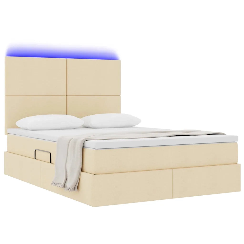 Letto con contenitore LED e materasso Crema 140 x 190 cm