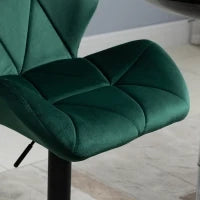 Set 2 Sgabelli da Bar, Altezza Regolabile con Base in Metallo e Seduta in Velluto, Sgabelli Moderni con Schienale e Poggiapiedi, 46x48x83-104cm, Verde