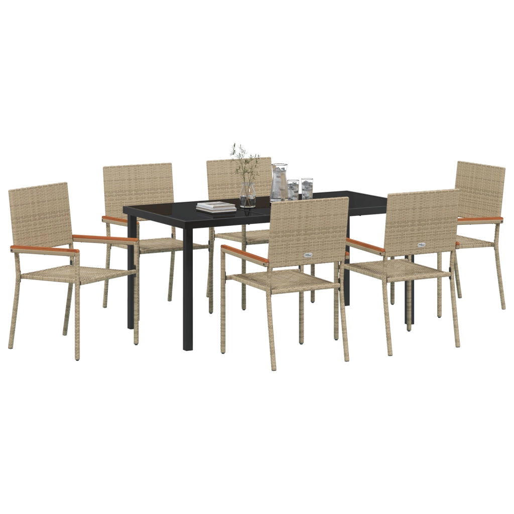 Set da Pranzo da Giardino 7 Pezzi Beige Polyrattan