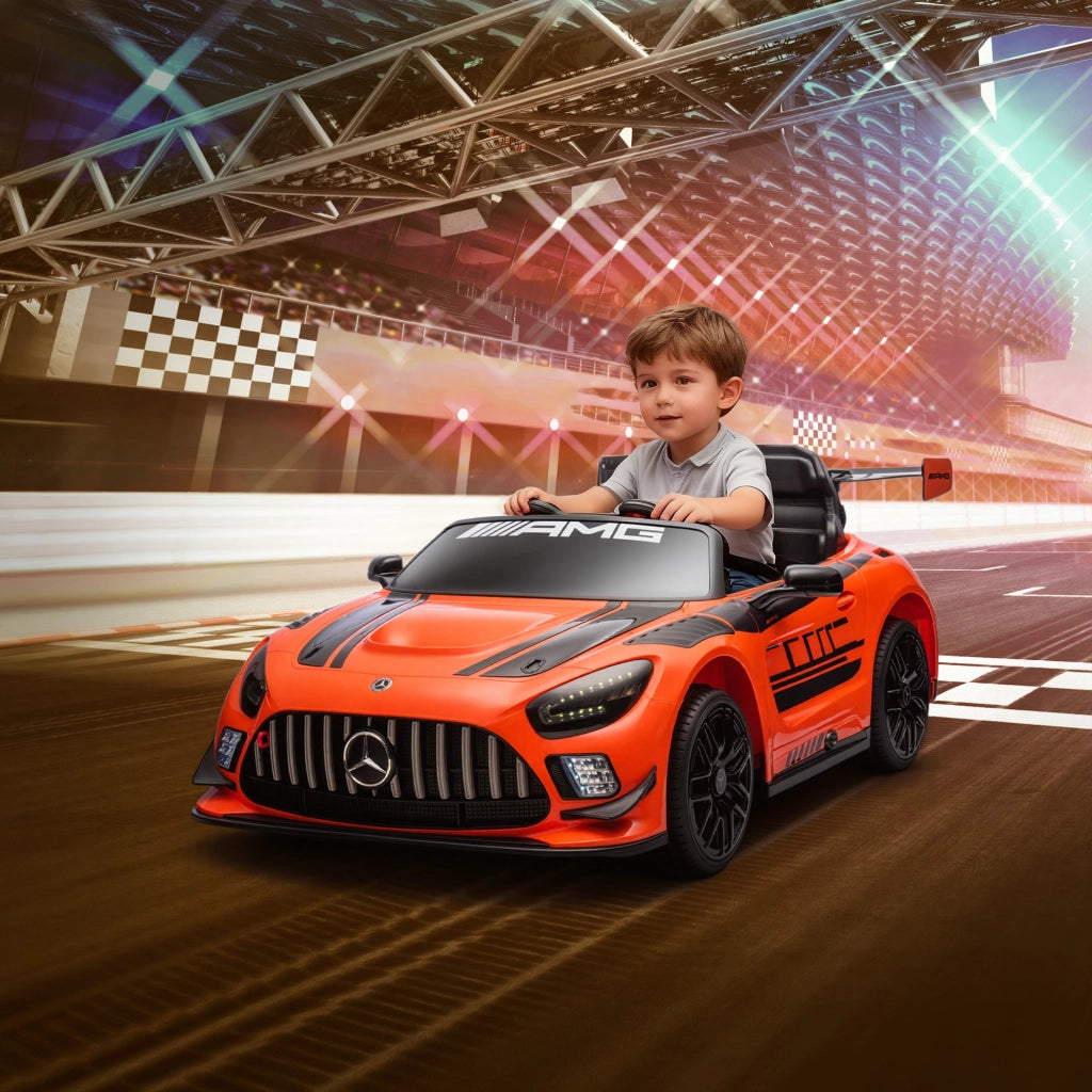 Macchina Elettrica Bambini 3-8 Anni Licenza Ufficiale Mercedes AMG 12V con Telecomando Luci LED Arancione