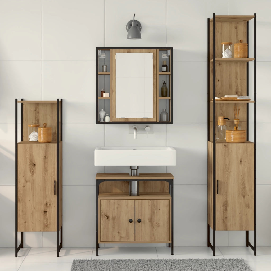 Set di mobili per bagno 4 pezzi in rovere artigianale in legno ingegnerizzato