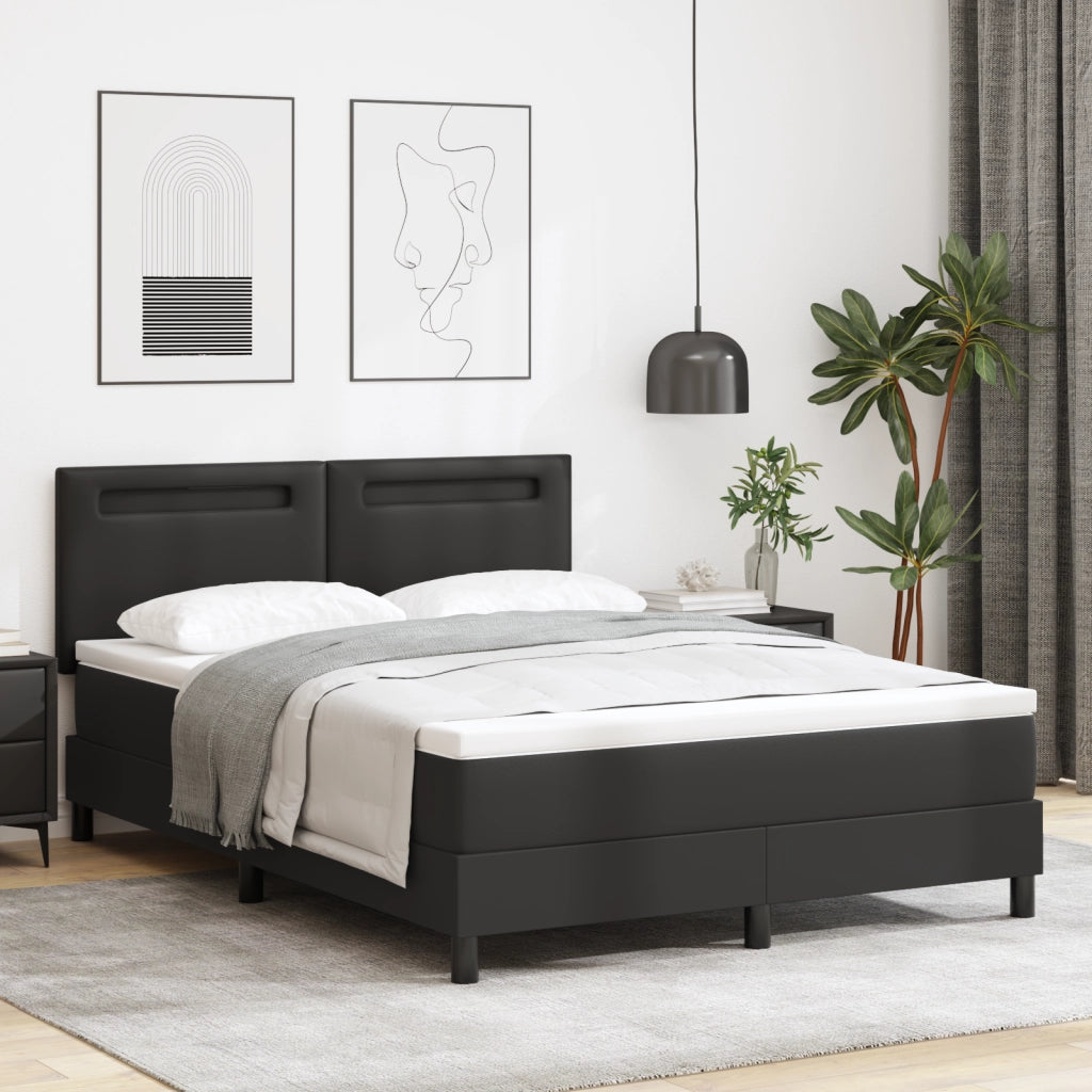 Letto con rete a molle e materasso nero 140x190 cm in pelle sintetica
