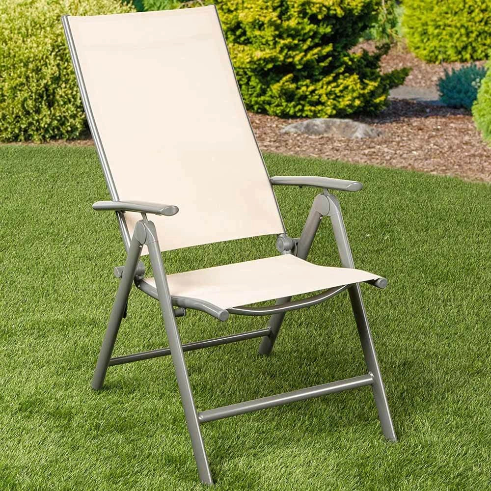 Set 2 Sedie Campeggio Sedia Pieghevole Giardino Reclinabile 5 Posizioni Beige