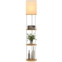 Lampada da Terra con Ripiani e Telecomando, 3 Temperature Colore, Legno Naturale