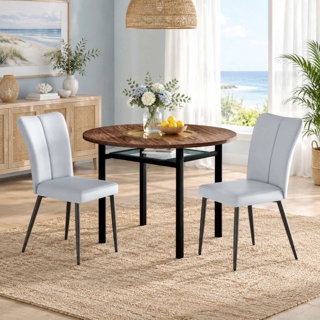Set tavolo da pranzo rotondo con 2 sedie, marrone e grigio