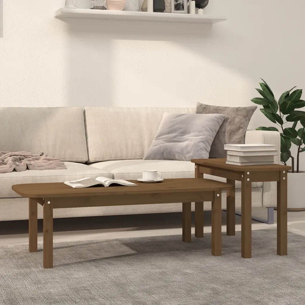 Set Tavolini da Salotto 2 pz Miele in Legno Massello di Pino cod mxl 29762
