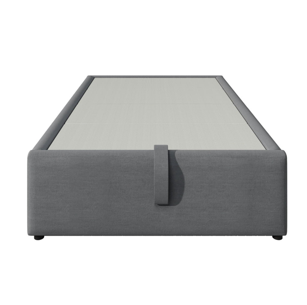 Letto contenitore singolo 90x190 cm in tessuto lino grigio con USB e Type-C