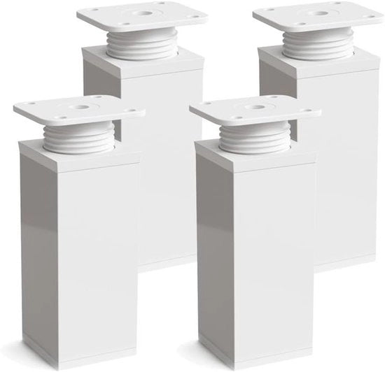Set di 4 Supporti Regolabili per Mobili Bianchi 80mm Quadrati per Armadi e Cassetti
