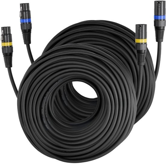Cavo XLR 30,48m, 2 pezzi, isolato, bilanciato, 3-pin, maschio/femmina, connettori dorati, ideale per illuminazione di palco, microfoni, amplificatori, mixer e sistemi di diffusione audio