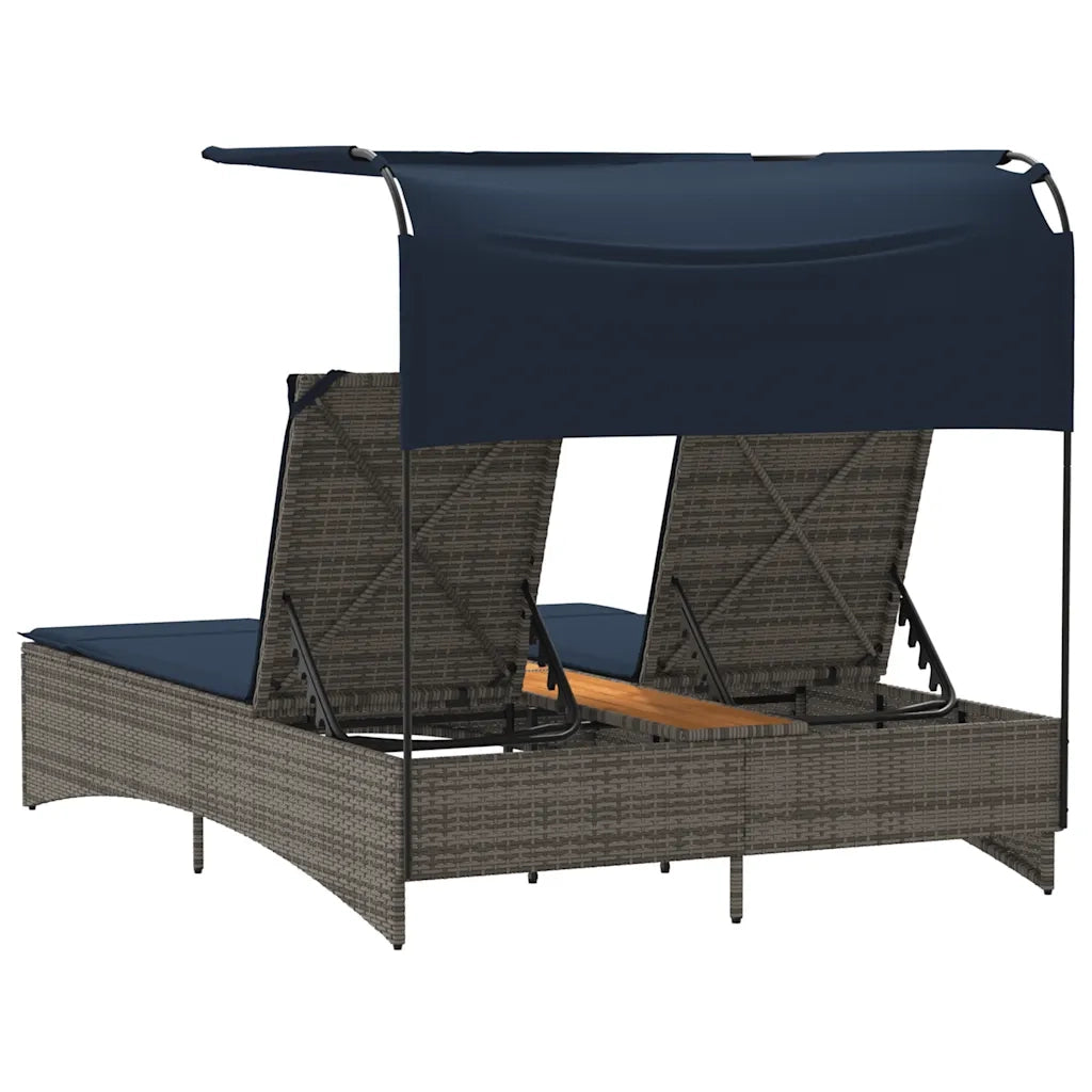 vidaXL Lettino prendisole doppio con baldacchino e cuscini grigio in polyrattan