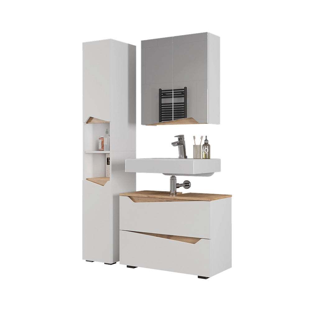 Vicco Set di mobili da bagno Bianco/Artisan 3 parti con mobile alto