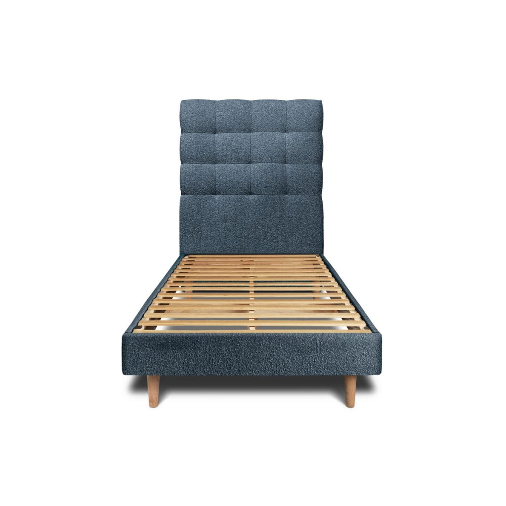 Letto 90x190 cm con testata imbottita - tessuto bouclé