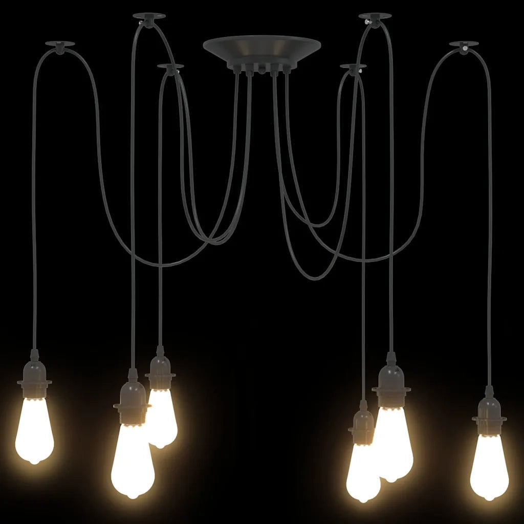 Lampada a Sospensione con 6 Portalampada E27 in Metallo Nero CFW6439386