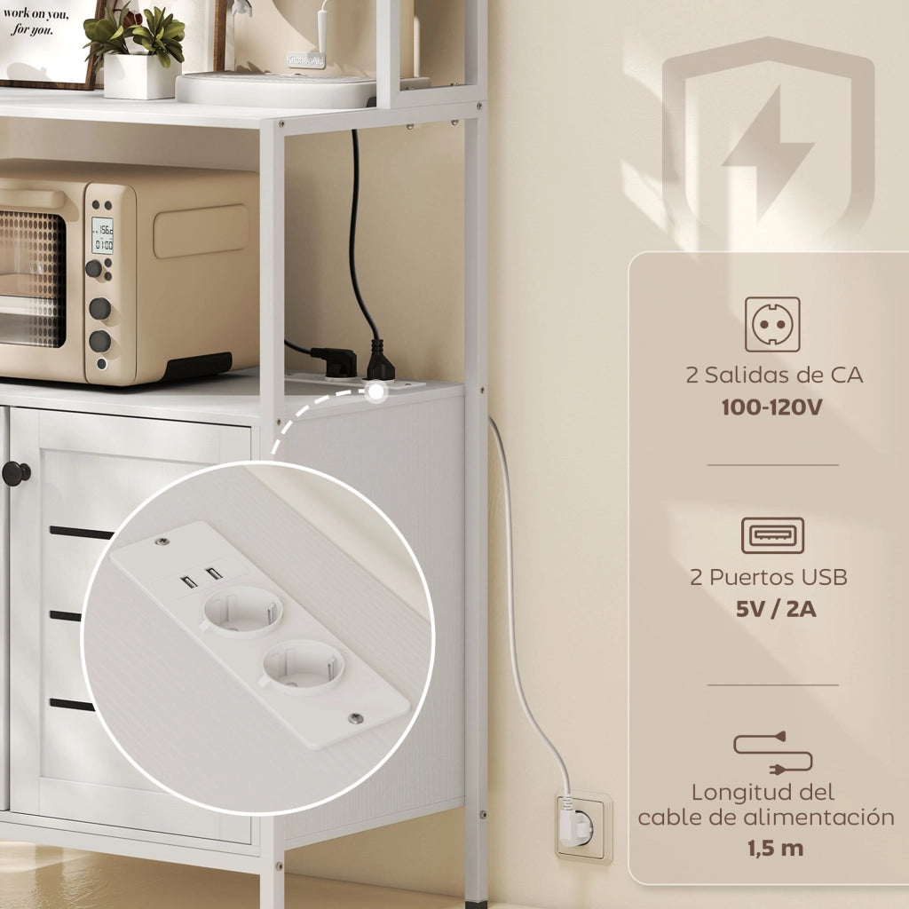 Tavolo da cucina con ripiani, 2 porte, 2 porte USB e presa di corrente ¨C zephmum ¨C Bianco